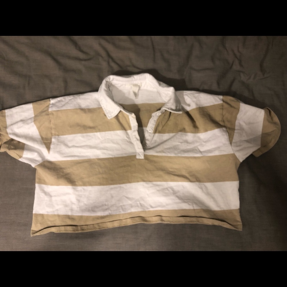 Cropped collared white/tan shirt and cropped collared white shirt